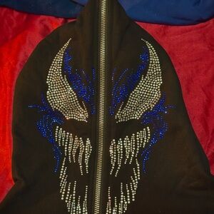 Black Hoodie with Rhinestone Venom Design